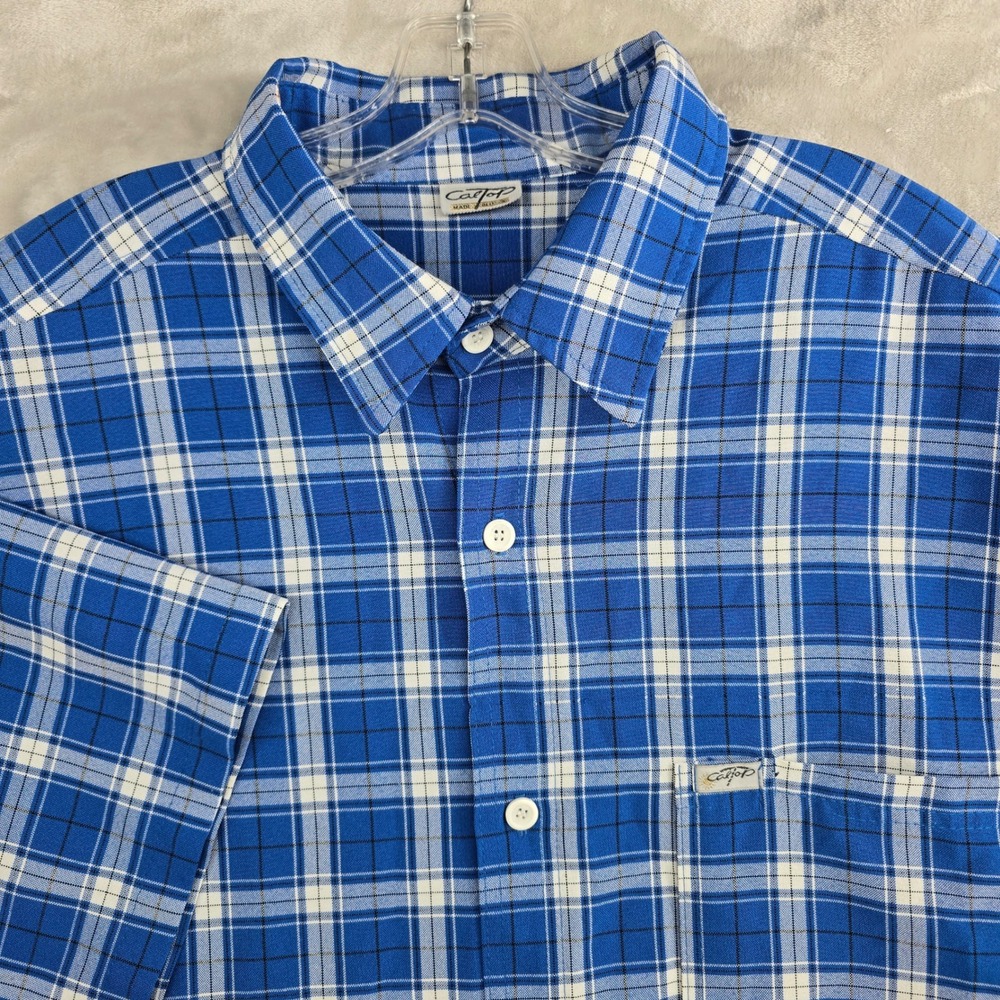 CalTop‎ Blue Plaid Button Up Long Sleeve Shirt Size 2XL USA Made Style Y2k